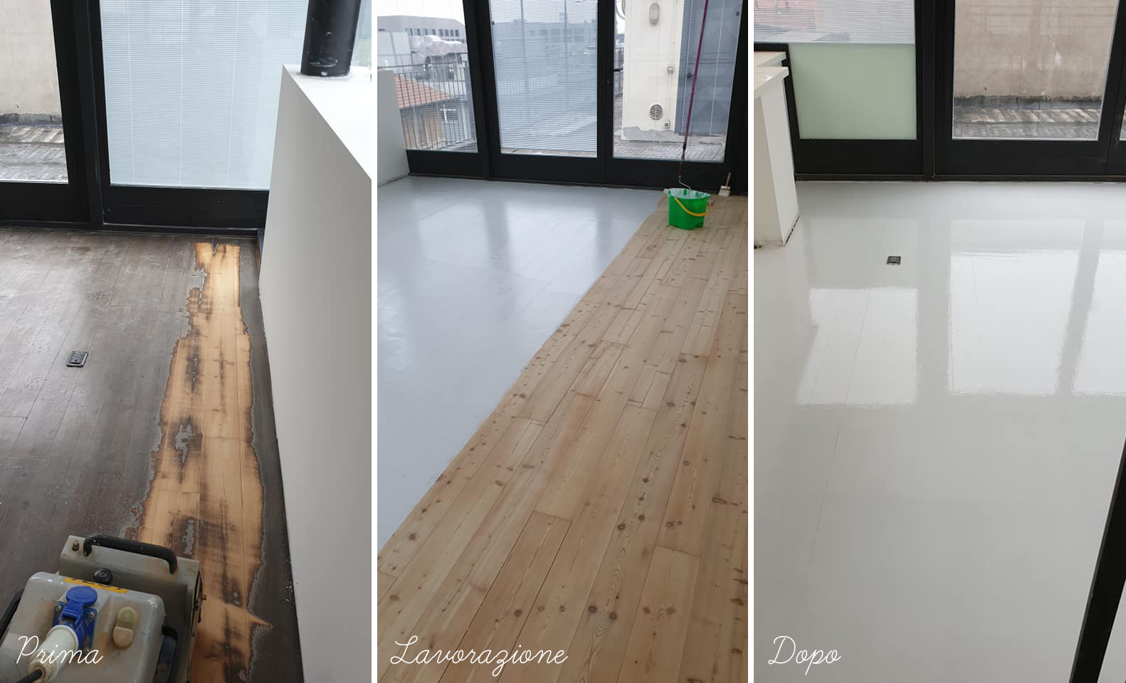 zanette gianantonio pavimenti in legno parquet posa ripristino restauro manutenzione levigatura larice levigatura finitura laccata bianco opaco